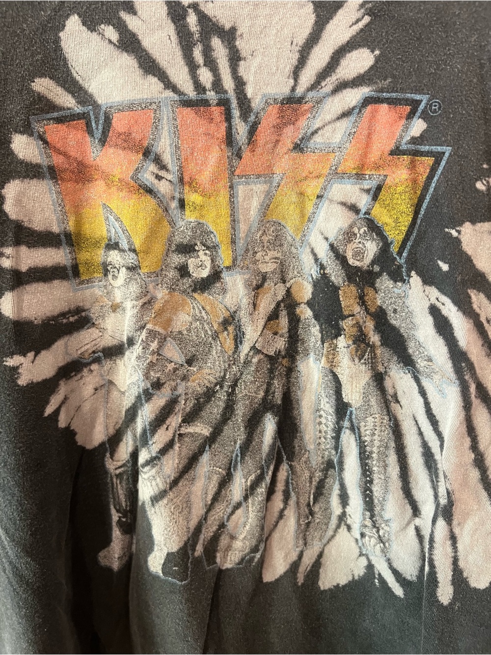 Kiss Black Tie-Dye Tee with Yellow-Orange Gradient Logo